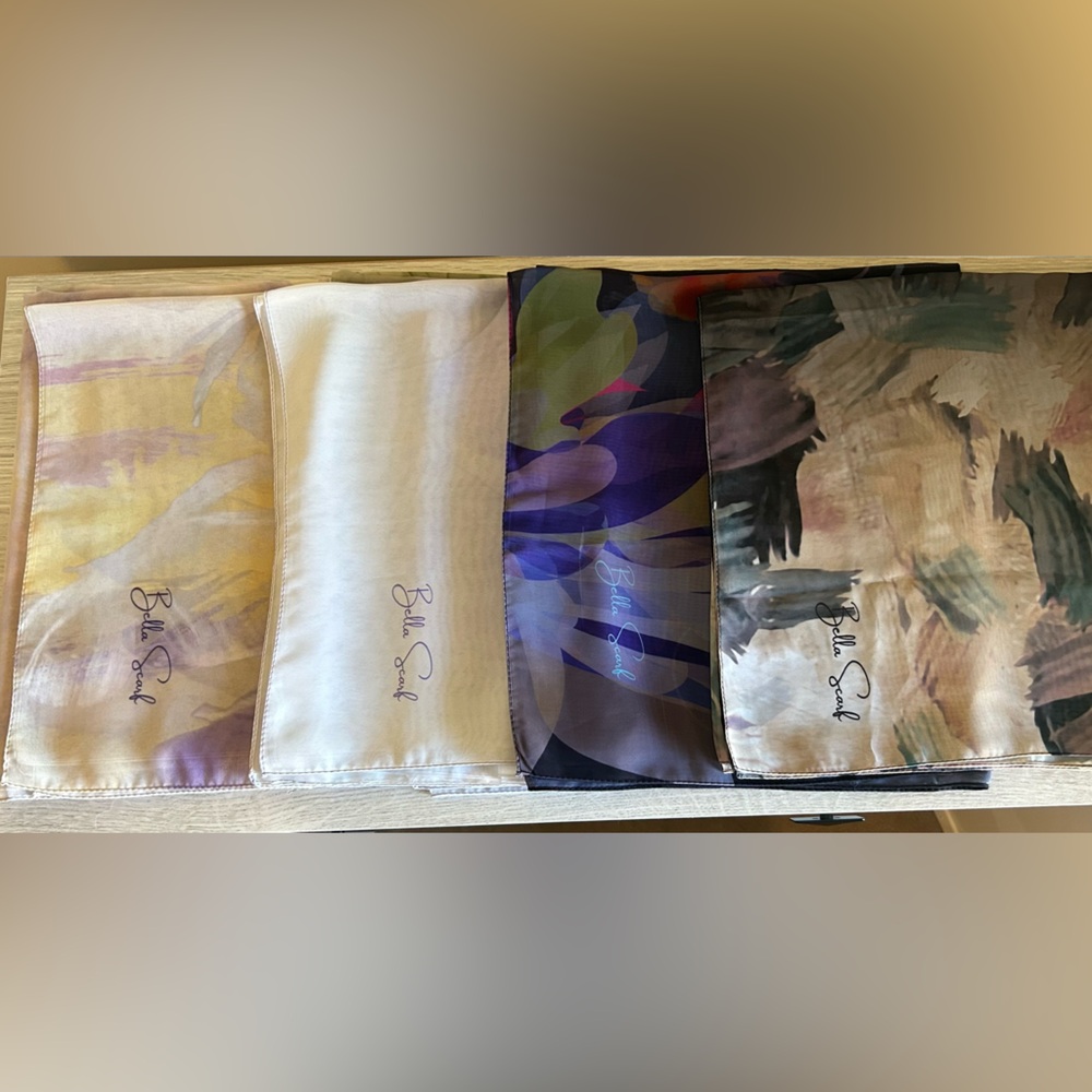 Bella Scarfs - Silk & Muslin Blend of 4 Elegant Printed Scarves